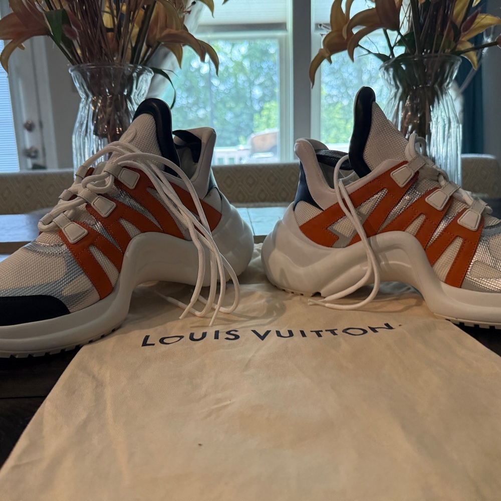 Louis Vuitton White and Orange Athletic Shoes